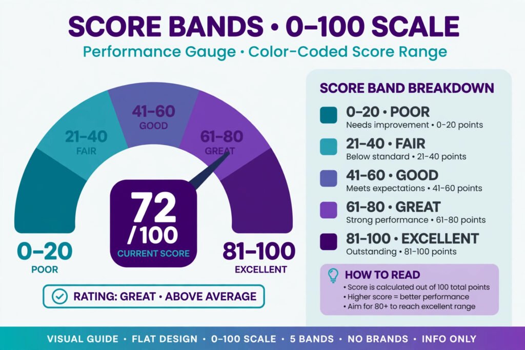Rice purity test score bands 0 to 100 gauge dial infographic