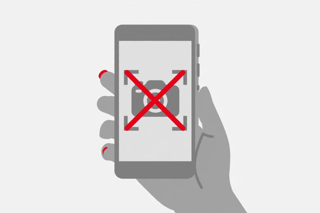 Smartphone with a crossed-out screenshot, illustrating never sharing checked answers