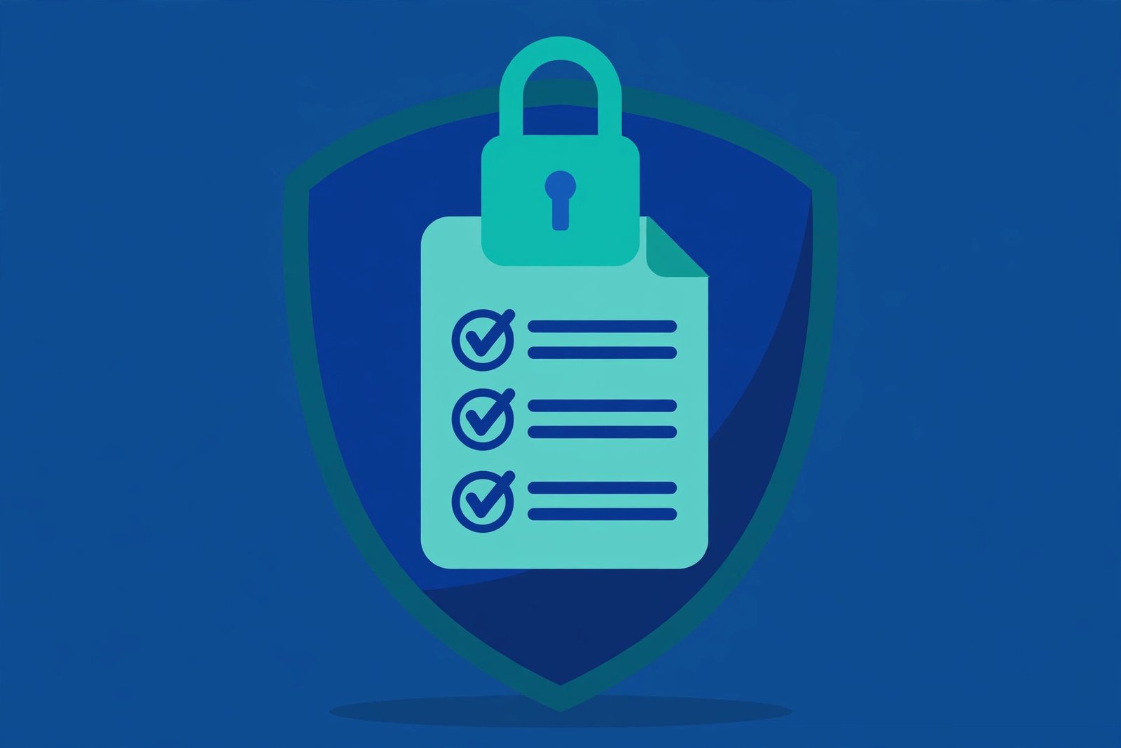 Shield and padlock protecting a checklist, symbolizing quiz privacy